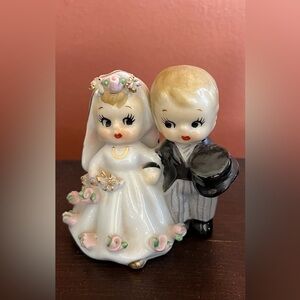 Vintage 1950s Lefton Porcelain Bride Groom Cake Topper Wedding Bell #8947